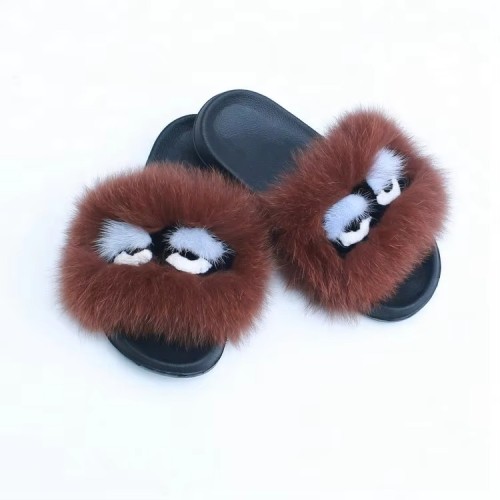 Wholesale Custom Raccoon fox Fur Fluffy Female Plush slippers Slides Indoor Fur slippers