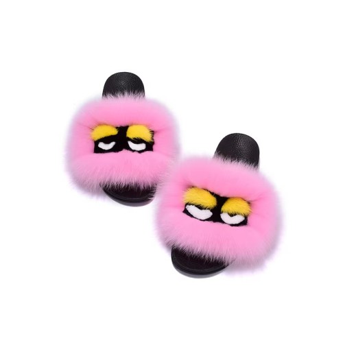 Wholesale Custom Raccoon fox Fur Fluffy Female Plush slippers Slides Indoor Fur slippers