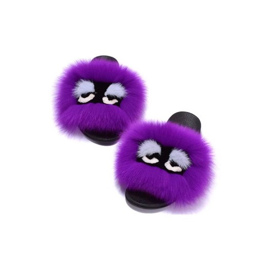 Wholesale Custom Raccoon fox Fur Fluffy Female Plush slippers Slides Indoor Fur slippers