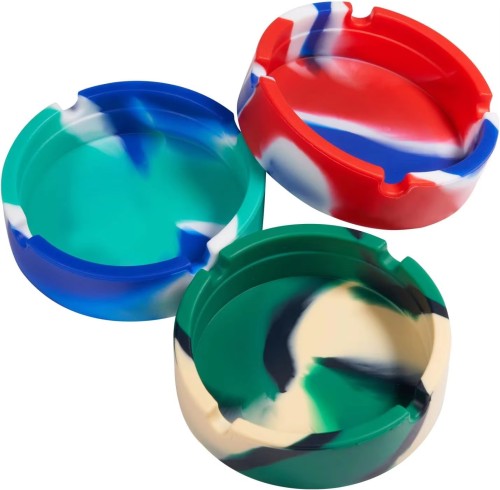 Customized Logo Spill Proof Silicone Round Square Cigar Ashtray Heat Resistance Tie-Dye Rubber Cigarette Ash Tray