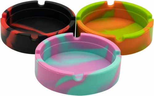 Customized Logo Spill Proof Silicone Round Square Cigar Ashtray Heat Resistance Tie-Dye Rubber Cigarette Ash Tray