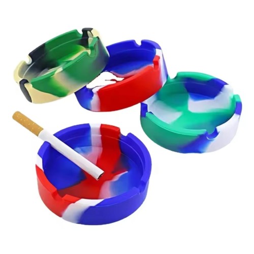 Customized Logo Spill Proof Silicone Round Square Cigar Ashtray Heat Resistance Tie-Dye Rubber Cigarette Ash Tray