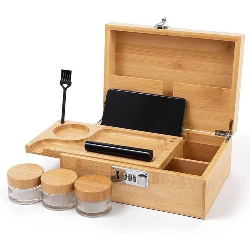 Custom Logo Wooden Bamboo Box Wholesale Smoking Kit Set Herb Grinder Rolling Tray Tobacco Kit
