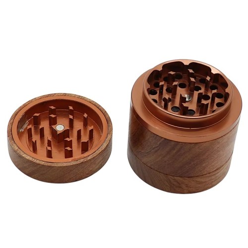 Hot Sale Wooden Herb Grinder High Quality Aluminum Alloy 4 Layers Wood Tobacco Grinder Custom logo