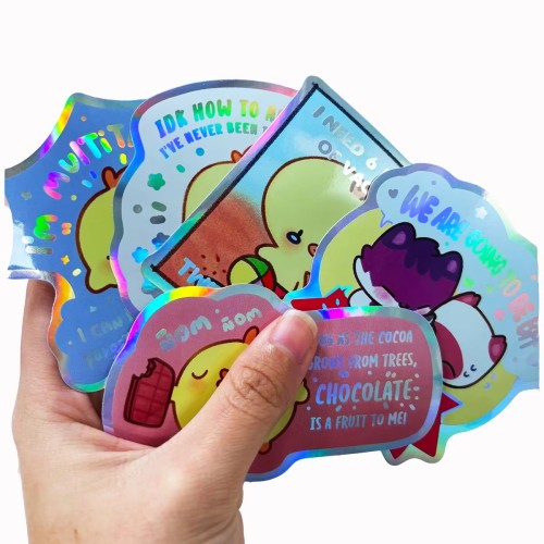 Customized Logo Holographic Vinyl Sticker Rainbow Effect Custom Laser Hologram Eggshell Label