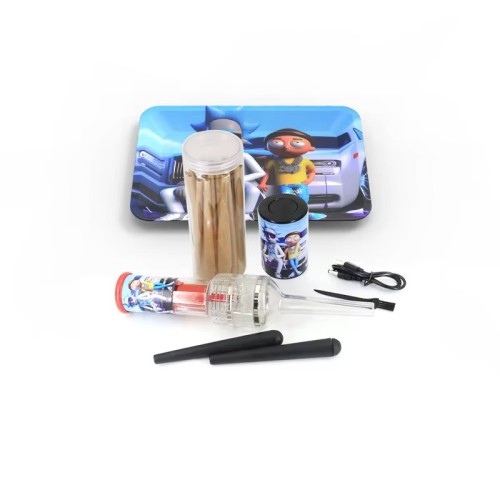 Portable Herb Grinder With Filler Rolling Tray Plastic Jar Automatic Electric Herb Grinder Smoking Set