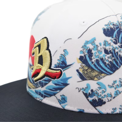 Cap S M L Size 3D Embroidery Gold Line Fitted Hat Flat Brim 6 Panel Heat Transfer Printing Pattern