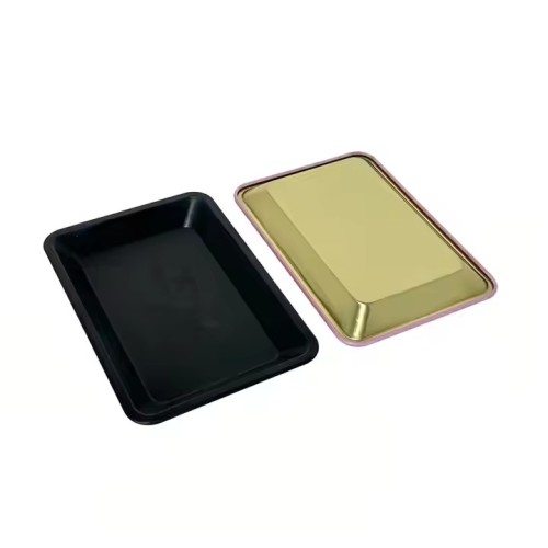 Custom Logo Black and White 27.5*17.5cm Large Metal Iron Rolling Tray with Magnetic Lid