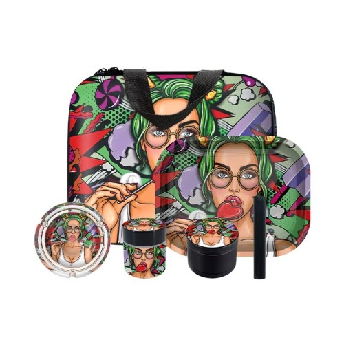 Factory Wholesale Customization Smoke Kit Portable Glass Bottle Herb Grinder Set