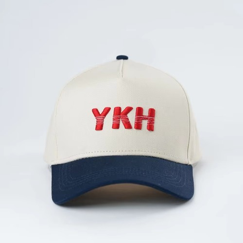 Wholesale Custom Outdoor Sports 5 Panel Style Cotton Adjustable Baseball Cap 3D Embroidery Two Toned Hat