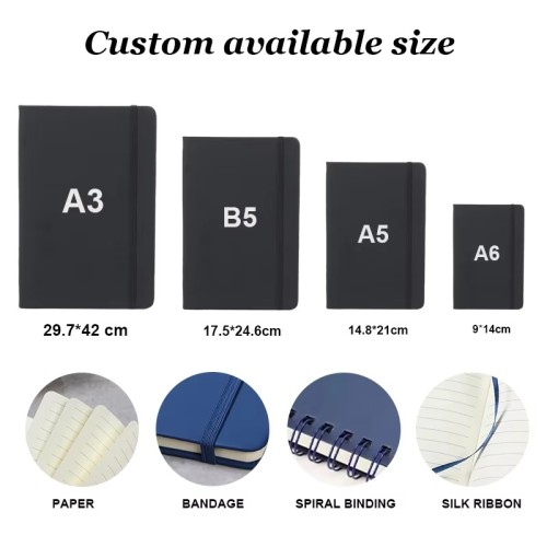 Promotional Gifts Custom Size A6 A5 Journal Notebook Elastic Strap Diary Printed Brand Logo PU Leather Notebook