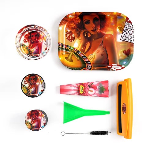 Portable Smoking Kit Sets With Rolling Tray Mix Color Smoking Set With Roller and Cone Multifunctional Smoking Kit