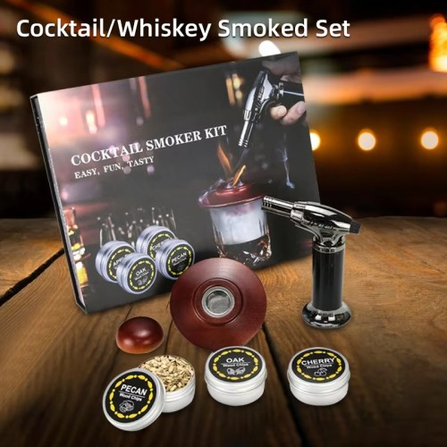 Old Drink Kit Birthday Bourbon Gift Whisky Smokers Torch Wood Cocktail Soak Kit Bar Tools Set for Whisky Smokers