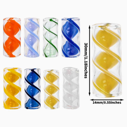 Length 30mm Wholesale Glass Tip Colored Clear Glass Filter Glass Inside with Different Color Spiral