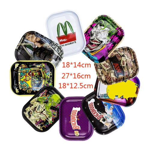 BEYOU 18x14cm Smoking Accessories Tray Printed Logo Portable Tobacco Tin Custom Metal Rolling Tray with Lid