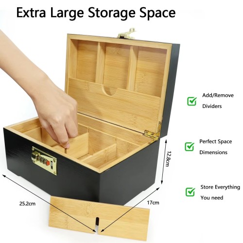 Custom Smell Proof Wooden Bamboo Cigarette Stash Box Smoking Kit Set Accessories Smoke Box with Lock Rolling Tray
