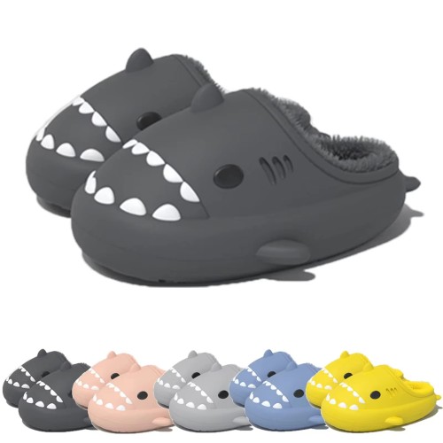 Cozy Winter Fashion House Slippers Cute Plush Shark Slides EVA Insole Fur Lining Anti-Slip Shark Slides Slipper