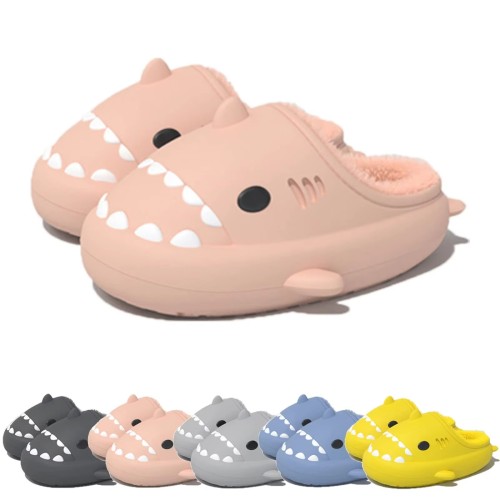 Cozy Winter Fashion House Slippers Cute Plush Shark Slides EVA Insole Fur Lining Anti-Slip Shark Slides Slipper