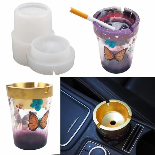 DIY Crystal Resin Drop Rubber Ashtray Double -Layer Vehicle Ashtray Mirror Silicone Mold