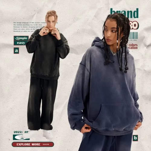 Custom Logo Oversized Hoodie Blanks Solid Pattern Washed Digital Printing Hoodies for Winter