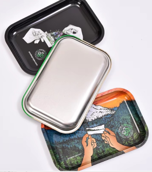 Wholesale Smoke Tray Low Moq Custom Logo Serving Rolling Tray Set Metal Smoking Tray