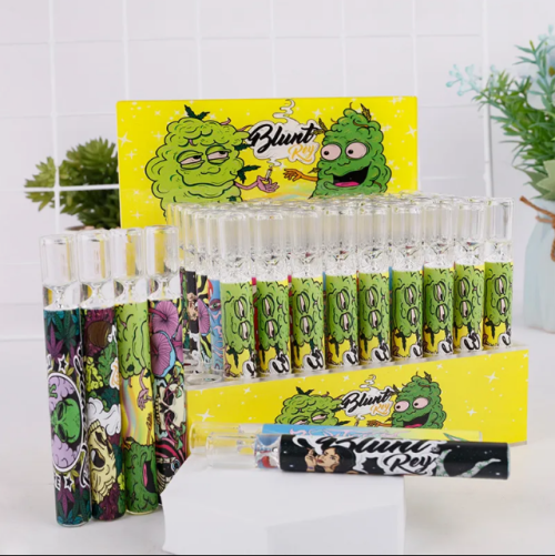 New Small Pipe Creative Cartoon Color-Print Glass Cigarette Holder Og Pipe with Display Box