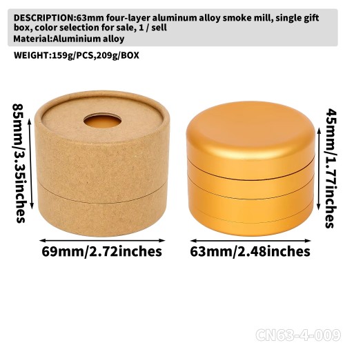 Wholesale Custom Logo Aluminum Alloy Metal Green Black Purple Gold Color 63MM 4 Parts Layers Herb Grinder