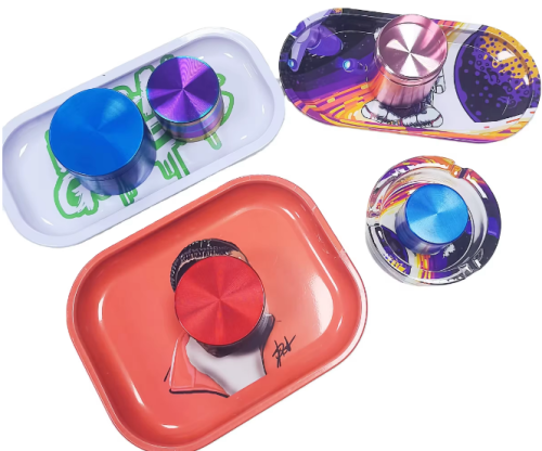 Wholesale Smoke Tray Low Moq Custom Logo Serving Rolling Tray Set Metal Smoking Tray