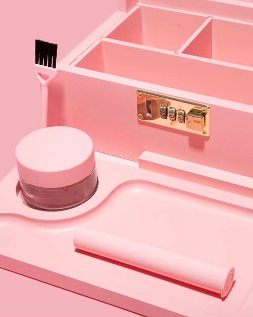 Pink Tobacco Stash Box for Girly Gift Multifunctional Smoking Accessories Set with Lock Bamboo Kit