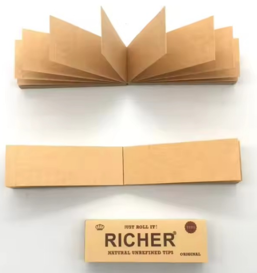 50 Booklets 60*20MM Richer Natural Unrefined Tips Rolling Paper Filter Tips 50 Leaves/Booklet