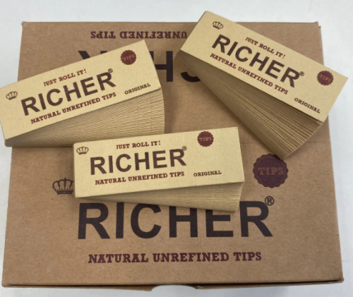 50 Booklets 60*20MM Richer Natural Unrefined Tips Rolling Paper Filter Tips 50 Leaves/Booklet