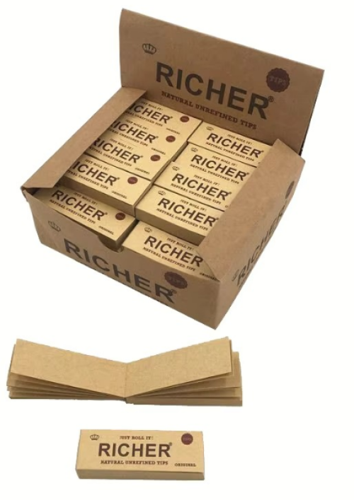 50 Booklets 60*20MM Richer Natural Unrefined Tips Rolling Paper Filter Tips 50 Leaves/Booklet