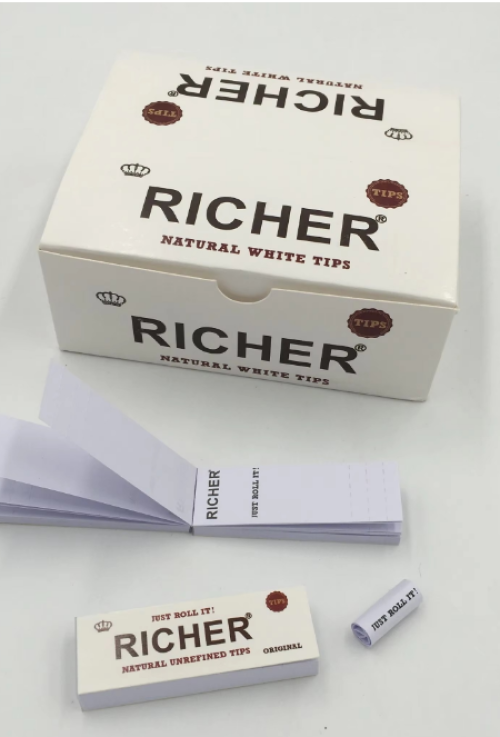 50 Booklets 60*20MM Richer Natural Unrefined Tips Rolling Paper Filter Tips 50 Leaves/Booklet