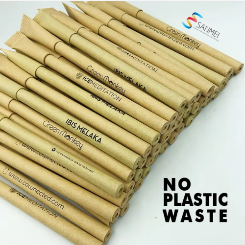 100% Biodegradable Black Biro Rolling Recycled Branding Custom Logo Eco Friendly Kraft Paper Ballpoint Pen with Gift Box
