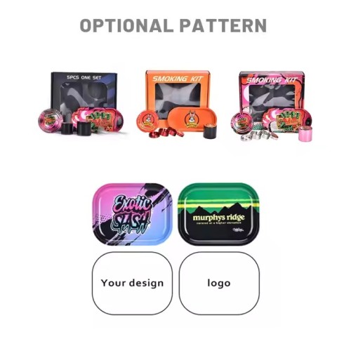 Smoking Accessories Metal Rollings Tray Sttash Jar Herb Grinder Glass Ashtray Custom LOGO Smoking Set Kit