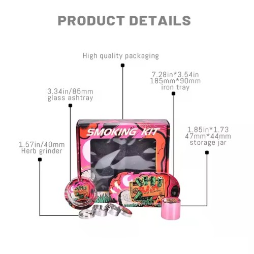 Smoking Accessories Metal Rollings Tray Sttash Jar Herb Grinder Glass Ashtray Custom LOGO Smoking Set Kit