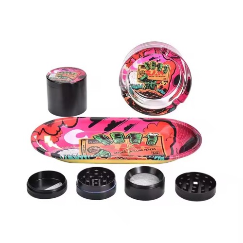 Smoking Accessories Metal Rollings Tray Sttash Jar Herb Grinder Glass Ashtray Custom LOGO Smoking Set Kit