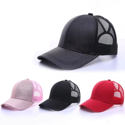 Fashion Promotional Custom logo Stylish Ponytail Baseball Cap for Women Glitter Plain Ponytail Baseball Sports Caps
