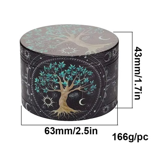 New Full Printing 63mm Zinc Herb Grinder Custom Logo Metal Manual Dry Smoke Grinder Wholesale Smoking Accessories