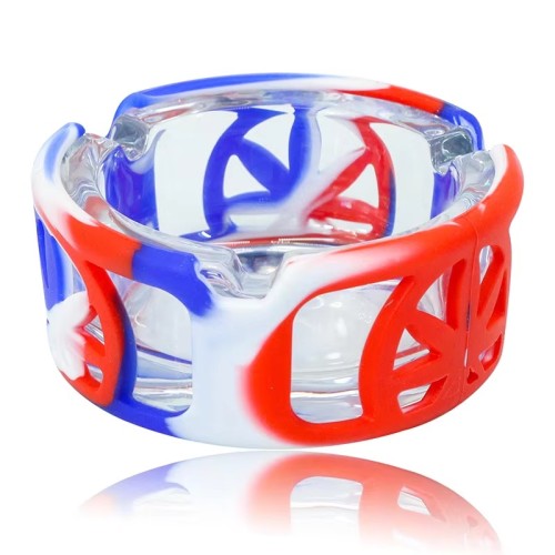 Wholesale New Design Glass Ashtray Silicone Ashtray Round Shape Glass Silicone Smoking Ashtray