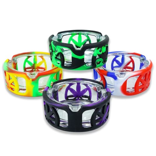 Wholesale New Design Glass Ashtray Silicone Ashtray Round Shape Glass Silicone Smoking Ashtray