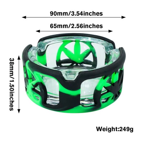 Wholesale New Design Glass Ashtray Silicone Ashtray Round Shape Glass Silicone Smoking Ashtray