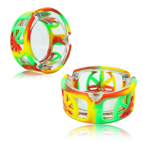 Wholesale New Design Glass Ashtray Silicone Ashtray Round Shape Glass Silicone Smoking Ashtray