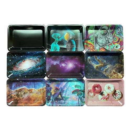 Custom Logo Printed Cartoon Anime Big Large Tobacco Tin Serving Tray Metal Rolling Tray