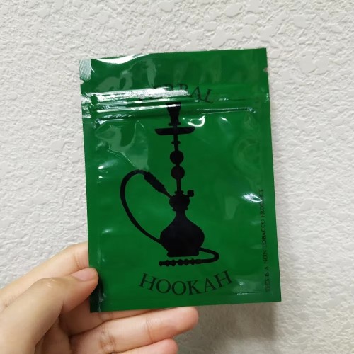 Custom Glossy Green Color Plastic 3 Side Sealed Tobacco Herbal Hookah Bag with Zipper