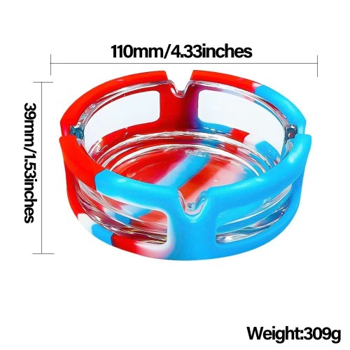 2023 Wholesale Ashtray Portable Glass AshTray Round Cigar Ashtray with Silicone Holder
