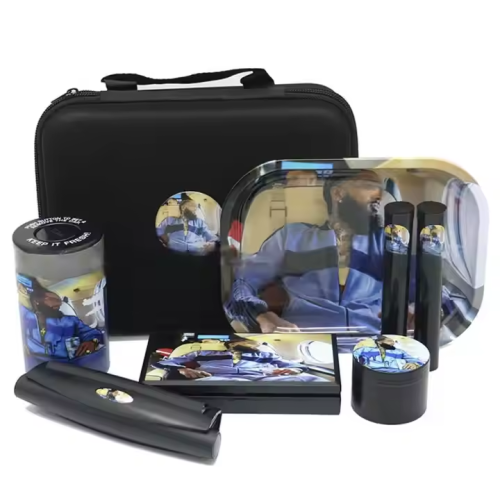 Portable Custom Logo 6 in 1 Smoking Kit Tobacco Bag Sets With Scale Rolling Tray Stash Jar Smoking Accessories Kit