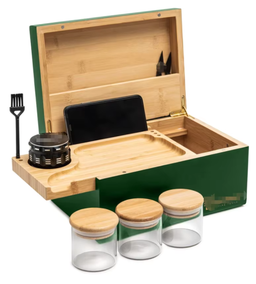Cocktail Old Fashioned Custom Smoking Accessories Bamboo Wooden Storage Stash Jar Box Stoner Kit Set with Lock
