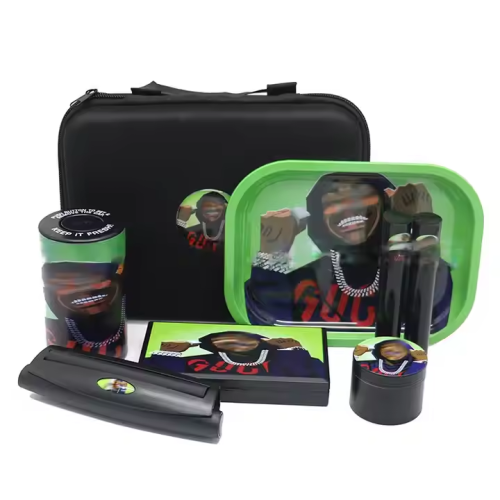 Portable Custom Logo 6 in 1 Smoking Kit Tobacco Bag Sets With Scale Rolling Tray Stash Jar Smoking Accessories Kit