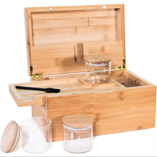 Cocktail Old Fashioned Custom Smoking Accessories Bamboo Wooden Storage Stash Jar Box Stoner Kit Set with Lock